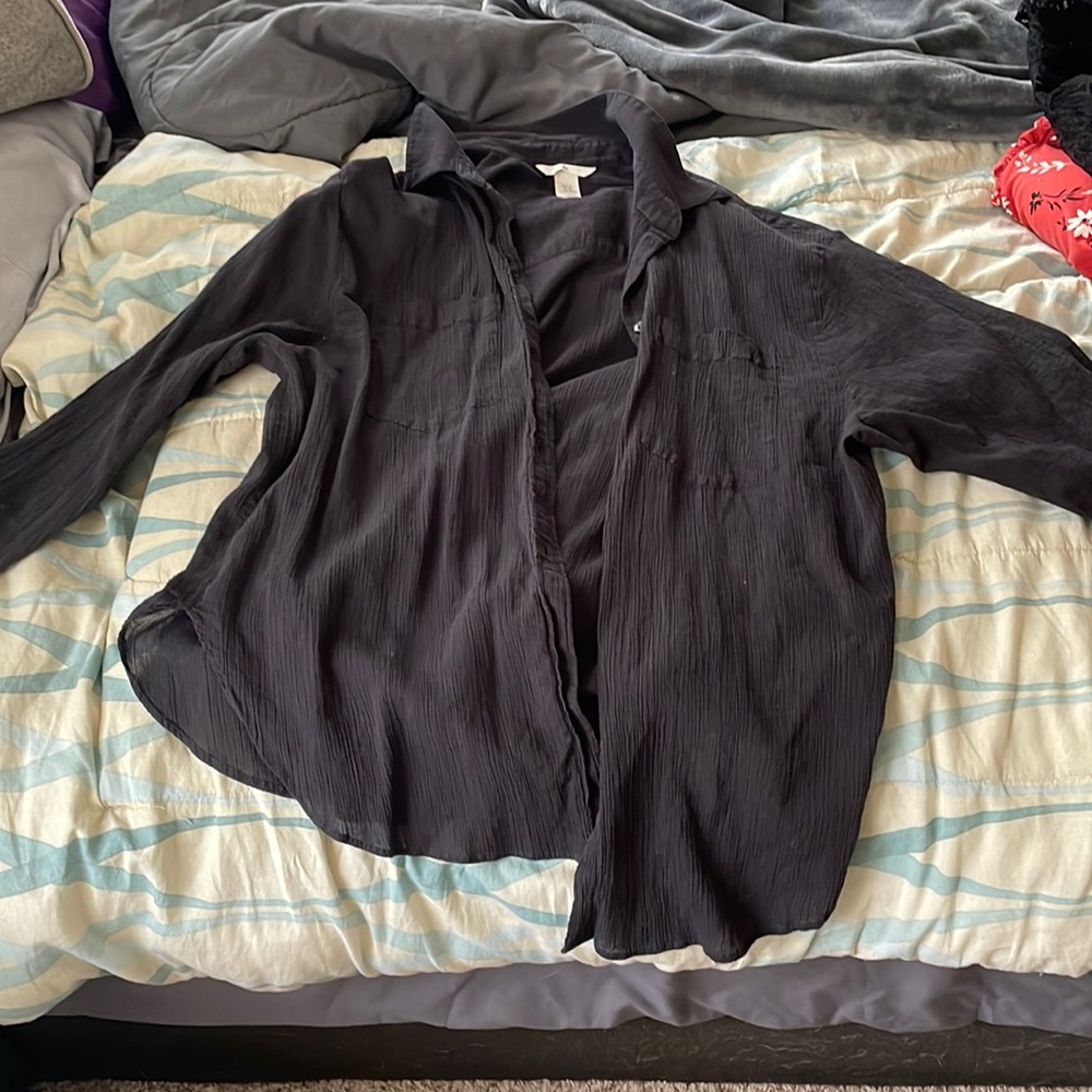 button up blouse from H&M. size xl. sheer material. comfortable. good condition